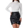 imageMilumia Women PU Leather Bodycon Short Skirt Asymmetrical Tulip Hem Ruched Wrap SkirtBlack