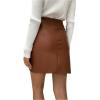 imageMilumia Women PU Leather Bodycon Short Skirt Asymmetrical Tulip Hem Ruched Wrap SkirtL Brown