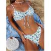 imageMilumia Womens 2 Piece Bikini Sets Ditsy Floral Swimsuit Tie Back SwimwearTeal Blue