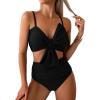 imageMilumia Womens 2 Piece High Waist Bow Bikini Set Twist Swimsuit Bathing SuitsBlack