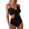 imageMilumia Womens 2 Piece High Waist Bow Bikini Set Twist Swimsuit Bathing SuitsBlack
