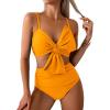 imageMilumia Womens 2 Piece High Waist Bow Bikini Set Twist Swimsuit Bathing SuitsYellow