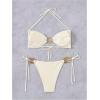 imageMilumia Womens 2 Piece Swimsuit Ring Linked Tie String Halter Thong Bikini Set Bathing SuitsApricot