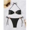 imageMilumia Womens 2 Piece Swimsuit Ring Linked Tie String Halter Thong Bikini Set Bathing SuitsBlack