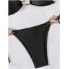imageMilumia Womens 2 Piece Swimsuit Ring Linked Tie String Halter Thong Bikini Set Bathing SuitsBlack