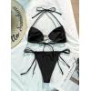imageMilumia Womens 2 Piece Swimsuit Ring Linked Tie String Halter Thong Bikini Set Bathing SuitsBlack Solid
