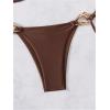 imageMilumia Womens 2 Piece Swimsuit Ring Linked Tie String Halter Thong Bikini Set Bathing SuitsBrown
