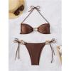 imageMilumia Womens 2 Piece Swimsuit Ring Linked Tie String Halter Thong Bikini Set Bathing SuitsBrown