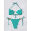 imageMilumia Womens 2 Piece Swimsuit Ring Linked Tie String Halter Thong Bikini Set Bathing SuitsCadet Blue