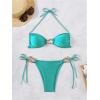 imageMilumia Womens 2 Piece Swimsuit Ring Linked Tie String Halter Thong Bikini Set Bathing SuitsCadet Blue