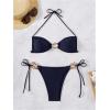 imageMilumia Womens 2 Piece Swimsuit Ring Linked Tie String Halter Thong Bikini Set Bathing SuitsDark Blue