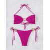 imageMilumia Womens 2 Piece Swimsuit Ring Linked Tie String Halter Thong Bikini Set Bathing SuitsHot Pink