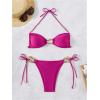 imageMilumia Womens 2 Piece Swimsuit Ring Linked Tie String Halter Thong Bikini Set Bathing SuitsHot Pink