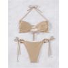 imageMilumia Womens 2 Piece Swimsuit Ring Linked Tie String Halter Thong Bikini Set Bathing SuitsLight Brown