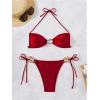 imageMilumia Womens 2 Piece Swimsuit Ring Linked Tie String Halter Thong Bikini Set Bathing SuitsRed