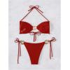 imageMilumia Womens 2 Piece Swimsuit Ring Linked Tie String Halter Thong Bikini Set Bathing SuitsRed