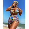 imageMilumia Womens 4 Piece Swimsuits Triangle Bikini Sets Bathing Suit with Mesh Cover Up Beach Skirt ampamp BandanaFloral Purple Green