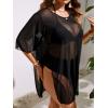 imageMilumia Womens Plus Size Mesh Split Cover Up Half Sleeve Sheer Beach DressBlack