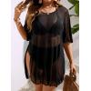 imageMilumia Womens Plus Size Mesh Split Cover Up Half Sleeve Sheer Beach DressBlack