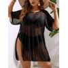 imageMilumia Womens Plus Size Mesh Split Cover Up Half Sleeve Sheer Beach DressBlack