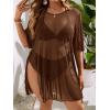 imageMilumia Womens Plus Size Mesh Split Cover Up Half Sleeve Sheer Beach DressCoffee Brown