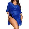 imageMilumia Womens Plus Size Mesh Split Cover Up Half Sleeve Sheer Beach DressRoyal Blue