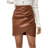 imageMilumia Women PU Leather Bodycon Short Skirt Asymmetrical Tulip Hem Ruched Wrap SkirtL Brown