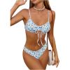 imageMilumia Womens 2 Piece Bikini Sets Ditsy Floral Swimsuit Tie Back SwimwearTeal Blue