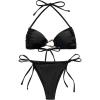 imageMilumia Womens 2 Piece Swimsuit Ring Linked Tie String Halter Thong Bikini Set Bathing SuitsBlack Solid