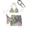 imageMilumia Womens 4 Piece Swimsuits Triangle Bikini Sets Bathing Suit with Mesh Cover Up Beach Skirt ampamp BandanaFloral Purple Green