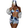 imageMilumia Womens 4 Piece Swimsuits Triangle Bikini Sets Bathing Suit with Mesh Cover Up Beach Skirt ampamp BandanaMulticolored