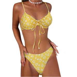 imageMilumia Womens 2 Piece Bikini Sets Ditsy Floral Swimsuit Tie Back SwimwearYellow