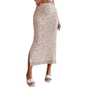 imageMilumia Womens Ditsy Floral Mesh Split Hem Long Skirt High Waisted Boho Midi SkirtsDusty Pink