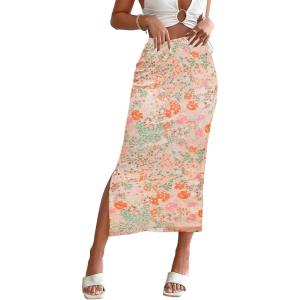 imageMilumia Womens Ditsy Floral Mesh Split Hem Long Skirt High Waisted Boho Midi SkirtsPink Multi
