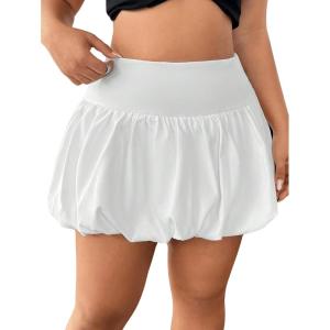imageMilumia Womens Plus Size Bubble Mini Skirt High Wasted Flared Short SkirtsWhite