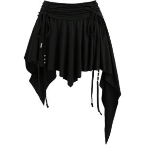 imageMilumia Womens Ruched Drawstring Short Skirt Y2k Pleated Asymmetrical Hem Mini SkirtsBlack