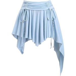 imageMilumia Womens Ruched Drawstring Short Skirt Y2k Pleated Asymmetrical Hem Mini SkirtsBlue