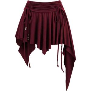 imageMilumia Womens Ruched Drawstring Short Skirt Y2k Pleated Asymmetrical Hem Mini SkirtsBurgundy