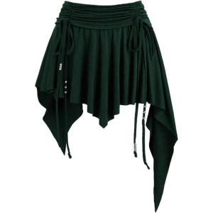 imageMilumia Womens Ruched Drawstring Short Skirt Y2k Pleated Asymmetrical Hem Mini SkirtsDark Green