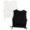 imageMilumia Girls 2 Pack Ruched Knot Side Round Neck Sleeveless Basic Crop Tank TopsBlack and White