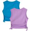 imageMilumia Girls 2 Pack Ruched Knot Side Round Neck Sleeveless Basic Crop Tank TopsPurple Blue