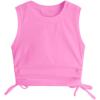 imageMilumia Girls 2 Pack Ruched Knot Side Round Neck Sleeveless Basic Crop Tank TopsPurple and Pink