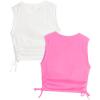 imageMilumia Girls 2 Pack Ruched Knot Side Round Neck Sleeveless Basic Crop Tank TopsWhite and Pink
