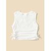 imageMilumia Girls Ruched Knot Side Solid Round Neck Sleeveless Crop Tank TopsA White