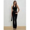 imageMilumia Women Ruched Halter Y2k Crop Tops Backless Cowl Neck Sleeveless ShirtsBlack
