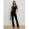 imageMilumia Women Ruched Halter Y2k Crop Tops Backless Cowl Neck Sleeveless ShirtsBlack
