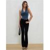 imageMilumia Women Ruched Halter Y2k Crop Tops Backless Cowl Neck Sleeveless ShirtsBlue