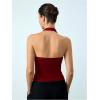imageMilumia Womens Deep V Neck Halter Top Wrap Twist Backless Cami Crop TopsBurgundy