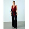 imageMilumia Womens Deep V Neck Halter Top Wrap Twist Backless Cami Crop TopsBurgundy