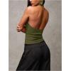 imageMilumia Womens Deep V Neck Halter Top Wrap Twist Backless Cami Crop TopsGreen